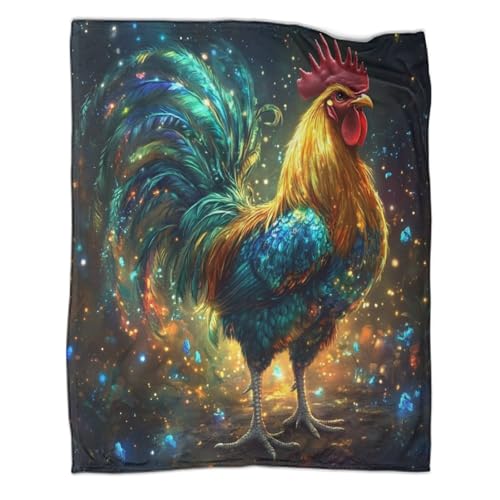 Colorful Hahn Decke 3D Druck Leuchtendes Partikel Couchdecke Sofadecke Fleecedecke Tagesdecke Bett Decken Warm Kuscheldecke Weichen Flauschig for Erwachsene Kinder 60x80inch(150x200cm) von CCIZFMQ