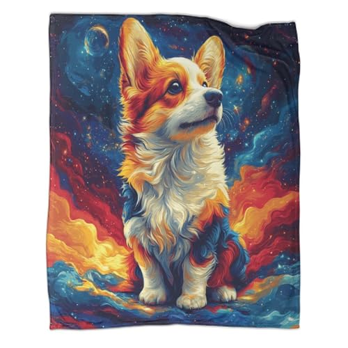 Corgi Couchdecke Fleecedecke Sofadecke Wohndecken 3D Druck Bunter Sternenhimmel Bett Decken Weichen Flauschig Kuscheldecke Tagesdecke Warm for Erwachsene Kinder 40x50inch(100x130cm) von CCIZFMQ