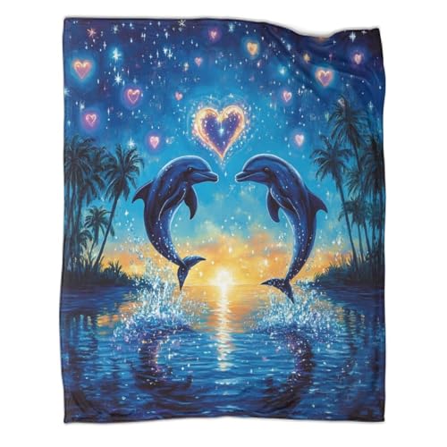 Delphin Decke 3D Druck Herz geformten Ozean Fleecedecke Sofadecke Couchdecke Kuscheldecke Bett Decken Warm Weichen Flauschig Tagesdecke for Erwachsene Kinder 60x80inch(150x200cm) von CCIZFMQ