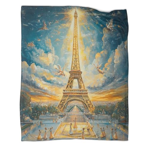 Eiffelturm Sofadecke Decke Couchdecke Fleecedecke 3D Druck Goldenes Licht Weichen Flauschig Kuscheldecke Warm Tagesdecke Bett Decken for Erwachsene Kinder 40x50inch(100x130cm) von CCIZFMQ