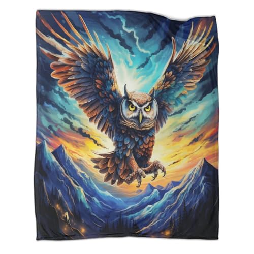 Eule Couchdecke Fleecedecke Sofadecke Wohndecken 3D Druck Sunset Bergkette Bett Decken Weichen Flauschig Kuscheldecke Tagesdecke Warm for Erwachsene Kinder 60x80inch(150x200cm) von CCIZFMQ