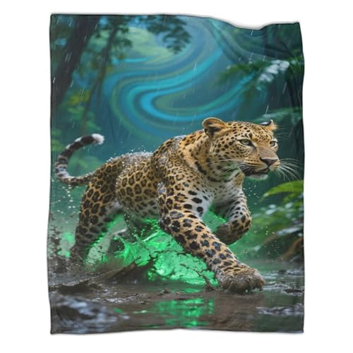 Leopard Couchdecke Fleecedecke Sofadecke Wohndecken 3D Druck Regenwald Bett Decken Weichen Flauschig Kuscheldecke Tagesdecke Warm for Erwachsene Kinder 70x80inch(180x200cm) von CCIZFMQ