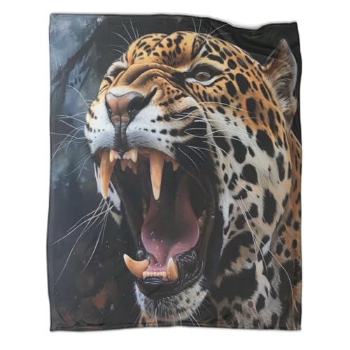 Leopard Couchdecke Sofadecke Wohndecken 3D Druck Jaguar Brüllen Fleecedecke Bett Decken Flauschig Warm Kuscheldecke Tagesdecke Weichen Flauschig for Erwachsene Kinder 70x80inch(180x200cm) von CCIZFMQ