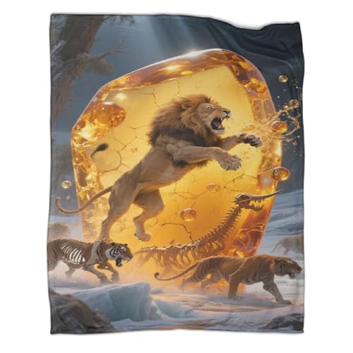 Löwen Tiger Sofadecke 3D Druck Skelett Überbleibt Decke Couchdecke Fleecedecke Kuscheldecke Warm Weichen Flauschig Decken Tagesdecke for Erwachsene Kinder 80x90inch(200x230cm) von CCIZFMQ