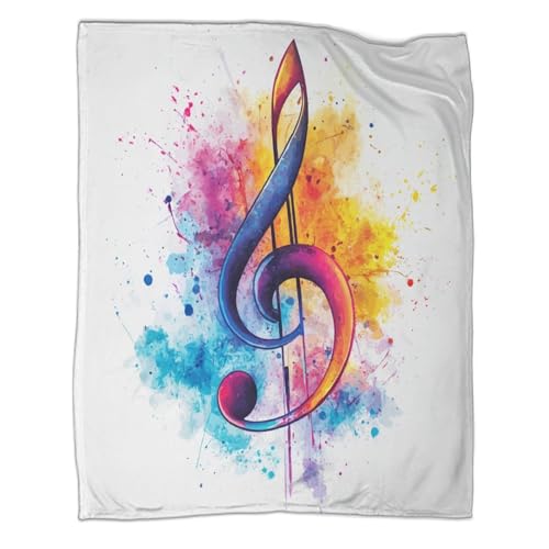 Musiknotation Decke 3D Druck Bunter Splashes Fleecedecke Sofadecke Couchdecke Kuscheldecke Bett Decken Warm Weichen Flauschig Tagesdecke for Erwachsene Kinder 50x60inch(127x152cm) von CCIZFMQ