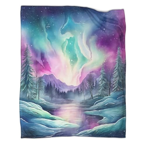 Nordlichter Couchdecke Fleecedecke Sofadecke Wohndecken 3D Druck Wald Fluss Bett Decken Weichen Flauschig Kuscheldecke Tagesdecke Warm for Erwachsene Kinder 60x80inch(150x200cm) von CCIZFMQ