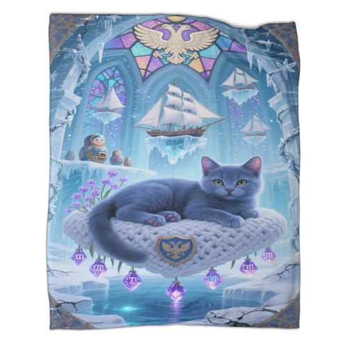 Russisch Blau Sofadecke Wohndecke Couchdecke 3D Druck Ice Snow Schloss Fleecedecke Warm Weichen Flauschig Decken Tagesdecke Kuscheldecke for Erwachsene Kinder 40x50inch(100x130cm) von CCIZFMQ