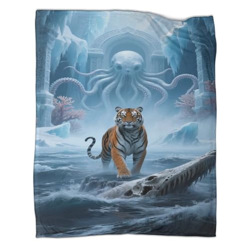 Tiger Couchdecke 3D Druck ICY Ocean Scene Fleecedecke Sofadecke Wohndecke Bett Decken Kuscheldecke Tagesdecke Weichen Flauschig Warm for Erwachsene Kinder 60x80inch(150x200cm) von CCIZFMQ