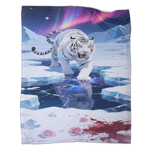 Tiger Couchdecke Decke Sofadecke Fleecedecke 3D Druck Snowy Berg Aurora Bett Decken Kuscheldecke Tagesdecke Weichen Flauschig Warm for Erwachsene Kinder 70x80inch(180x200cm) von CCIZFMQ