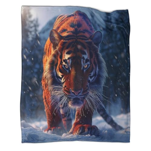 Tiger Couchdecke Fleecedecke Sofadecke 3D Druck Snowy Wald Decke Bett Decken Tagesdecke Flauschig Warm Weichen Flauschig Kuscheldecke for Erwachsene Kinder 80x90inch(200x230cm) von CCIZFMQ