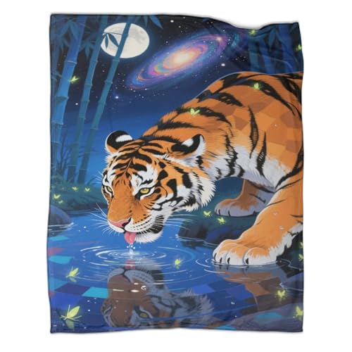 Tiger Couchdecke Wohndecke 3D Druck Bambuswald Nachthimmel Sofadecke Fleecedecke Kuscheldecke Warm Weichen Flauschig Decken Tagesdecke for Erwachsene Kinder 70x80inch(180x200cm) von CCIZFMQ
