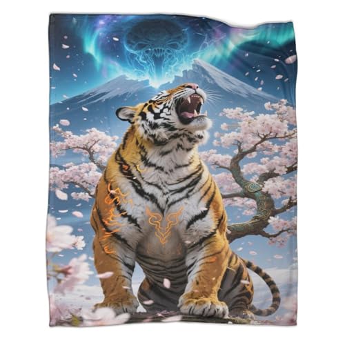 Tiger Couchdecke Wohndecke 3D Druck Berg Fuji Nordlichter Sofadecke Fleecedecke Weichen Flauschig Kuscheldecke Warm Bett Decken Tagesdecke for Erwachsene Kinder 60x80inch(150x200cm) von CCIZFMQ