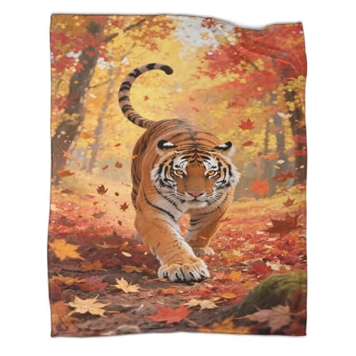 Tiger Sofadecke 3D Druck Herbst Wald Decke Couchdecke Fleecedecke Kuscheldecke Warm Weichen Flauschig Decken Tagesdecke for Erwachsene Kinder 60x80inch(150x200cm) von CCIZFMQ