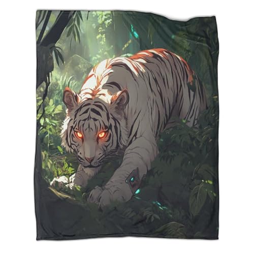 Weißer Tiger Couchdecke Fleecedecke Sofadecke 3D Druck Wald Wohndecken Weichen Flauschig Kuscheldecke Tagesdecke Bett Decken Warm for Erwachsene Kinder 70x80inch(180x200cm) von CCIZFMQ