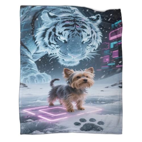Yorkshire Terrier Fleecedecke 3D Druck Digitaler Tiger Wohndecken Couchdecke Sofadecke Kuscheldecke Tagesdecke Bett Decken Weichen Flauschig Warm for Erwachsene Kinder 80x90inch(200x230cm) von CCIZFMQ