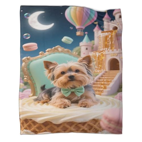 Yorkshire Terrier Sofadecke Wohndecke Couchdecke 3D Druck Fantasy Schloss Fleecedecke Warm Weichen Flauschig Decken Tagesdecke Kuscheldecke for Erwachsene Kinder 60x80inch(150x200cm) von CCIZFMQ