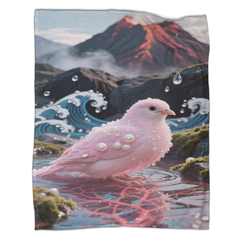 Zebra Finch Fleecedecke 3D Druck Volcano Sea Wave Sofadecke Wohndecke Couchdecke Kuscheldecke Tagesdecke Weichen Flauschig Decken Warm for Erwachsene Kinder 70x80inch(180x200cm) von CCIZFMQ