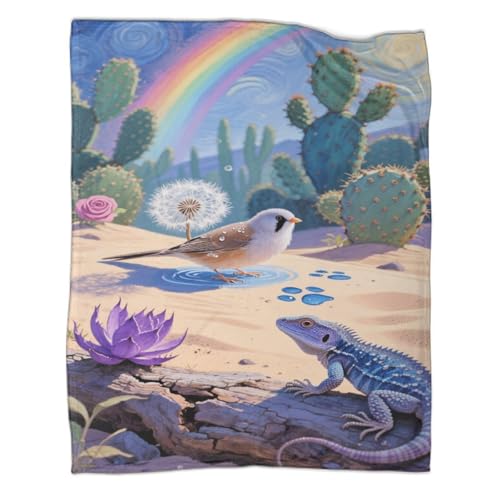 Zebra Finch Wohndecke 3D Druck Wüste Cactus Fleecedecke Sofadecke Couchdecke Kuscheldecke Weichen Flauschig Tagesdecke Bett Decken Warm for Erwachsene Kinder 80x90inch(200x230cm) von CCIZFMQ
