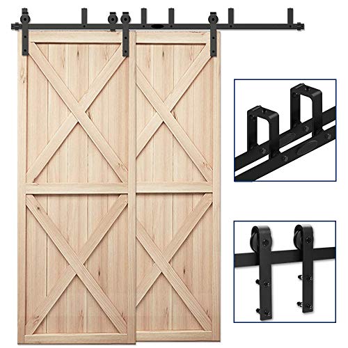 12.6FT/384cm Schiebetürbeschlag Set, Laufschienen für Schiebetüren Hängeschiene Schiebetürsystem Laufschiene Tür Hardware Bypass Kit, Sliding Door Hardware Bypass 2 Doors von CCJH
