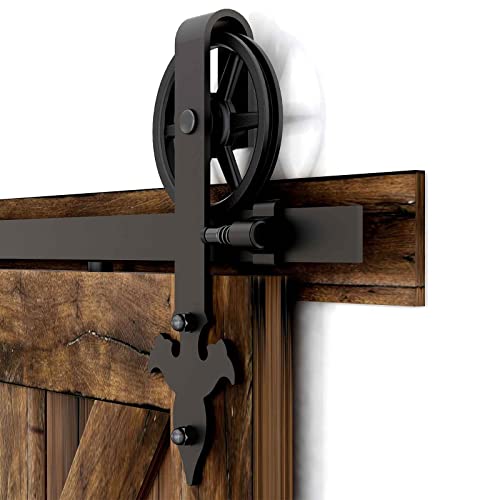 121cm/4FT Innentüren Scheunentor Hardware schwarz Stahl Schiebetür Track Roller Set,Laufschiene Schiebetürbeschlag/sliding barn door hardware big wheel von CCJH