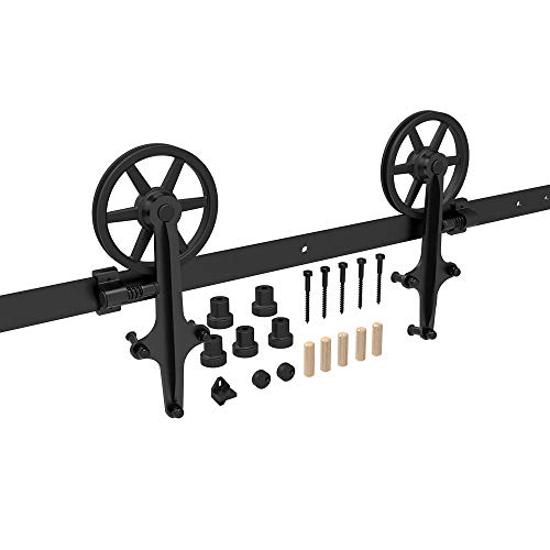 182cm/6FT Innentüren Scheunentor Hardware schwarz Stahl Schiebetür Track Roller Set,Laufschiene Schiebetürbeschlag/sliding barn door hardware big wheel von CCJH