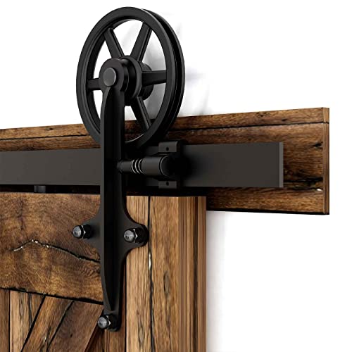 228cm/7.5FT Innentüren Scheunentor Hardware schwarz Stahl Schiebetür Track Roller Set,Laufschiene Schiebetürbeschlag/sliding barn door hardware big wheel von CCJH