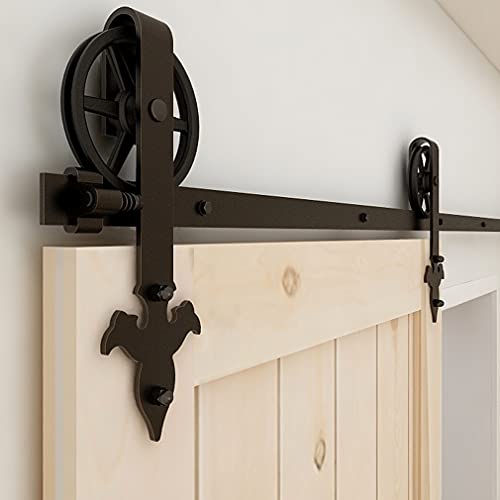 243cm/8FT Innentüren Scheunentor Hardware schwarz Stahl Schiebetür Track Roller Set,Laufschiene Schiebetürbeschlag/sliding barn door hardware big wheel von CCJH