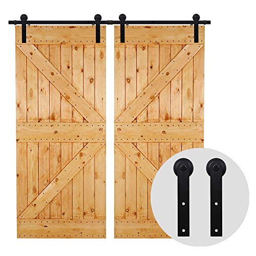 365cm/12FT Schiebetürsystem Schiebetürbeschlag Laufschiene Schiebetür, schiebetürbeschlag holztür - Sliding Barn Wood Door Hardware For Double Door von CCJH