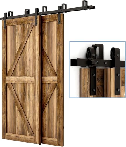 5.5FT/167cm Schiebetürbeschlag Set, Laufschienen für Schiebetüren Hängeschiene Schiebetürsystem Laufschiene Tür Hardware Bypass Kit, Sliding Door Hardware Bypass 2 Doors von CCJH