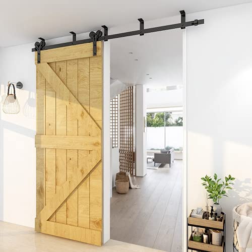 CCJH 11FT/332cm Schiebetürbeschlag Set Schiebetürsystem Deckenmontage Klammern Schwarz komplettes Set mit Y Form Laufrollen und Hängeschiene von CCJH