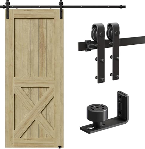 CCJH 173cm (5.5FT) Schiebetür Set schiene laufschienen mit Bodenführung Holz schiebetürbeschlag, Nachrüsten von CCJH