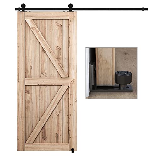 CCJH 2m/6.6ft Schiebetürbeschläge Schiebetüren Schiebetürsystem Komplettset Laufschiene Rollen Set Schwarz für 1 Holztü mit Bodenführung Schwarz Schienen T-Form von CCJH