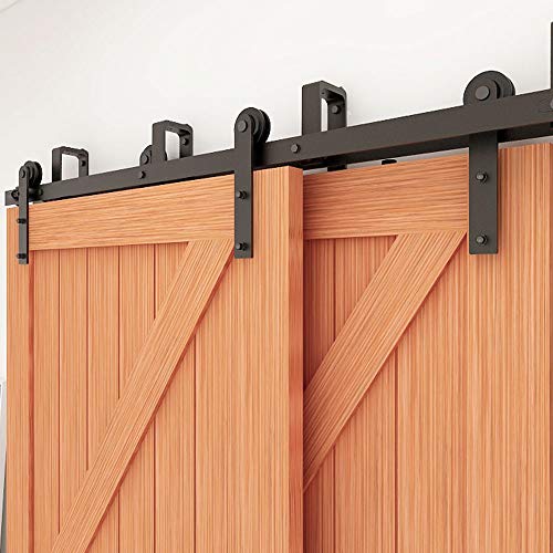 CCJH 4FT-122cm Schiebetuer Laufschiene Rollen Set Schiebetürbeschlag Bypass 2 türen Sliding Barn Door Hardware Kit von CCJH