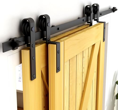 CCJH 5.5FT/167cm Schiebetürsystem Laufschiene Schiebetürbeschlag für Bypass 2 Holzschiebetür Zubehör Barn Door Hardware Kit Schwarz von CCJH