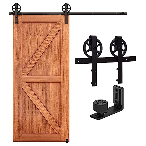 CCJH 5FT(152cm) Schiebetüren Beschläge Rustikal Schiebetürsystem Schiebetür inklusive Laufschiene, Big Wheel Barn Door Hardware Kit, Nachrüsten von CCJH