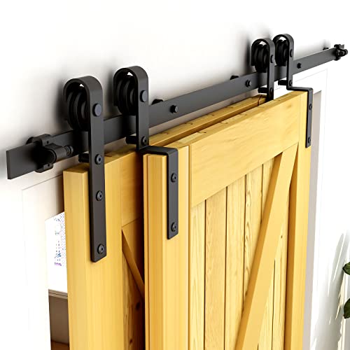 CCJH 6.6FT/200cm Schiebetürsystem Laufschiene Schiebetürbeschlag für Bypass 2 Holzschiebetür Zubehör Barn Door Hardware Kit Schwarz von CCJH