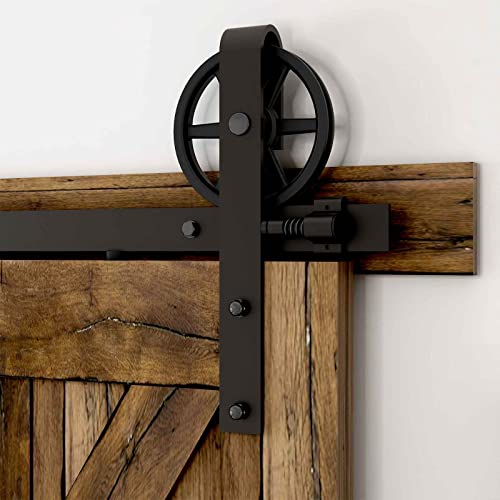 CCJH 6FT(182cm) Schiebetüren Beschläge Rustikal Schiebetürsystem Schiebetür inklusive Laufschiene, Big Wheel Barn Door Hardware Kit, Nachrüsten von CCJH