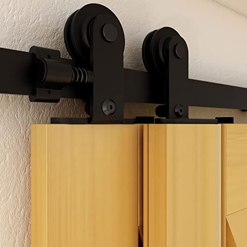 CCJH 6FT/183cm Bypass Schiebetürbeschlag Barn Door Hardware Kit (Single Rail) Schiebetürsystem Laufschiene für Schiebetüren - Top Mount T-Form Set von CCJH