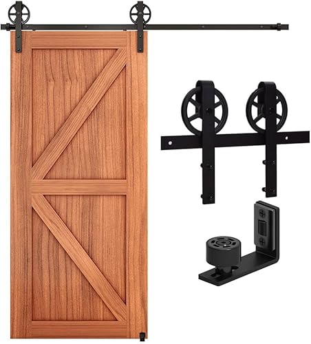 CCJH 7.5FT (230cm) Schiebetüren Beschläge Rustikal Schiebetürsystem Schiebetür inklusive Laufschiene, Big Wheel Barn Door Hardware Kit, Nachrüsten von CCJH