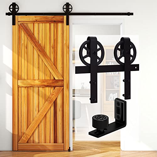 CCJH 8FT (243cm) Schiebetüren Beschläge Rustikal Schiebetürsystem Schiebetür inklusive Laufschiene, Big Wheel Barn Door Hardware Kit, Nachrüsten von CCJH