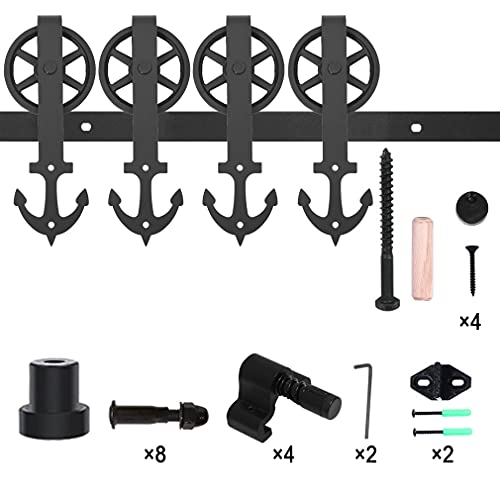 CCJH 9FT/274cm Schiebetürbeschlag Set Schiebetürsystem Laufschiene für Schiebetür Doppeltür (Großes Rad Ankerform) von CCJH