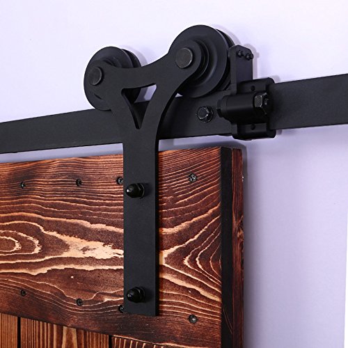 CCJH Schiebetüren Schiebetürsystem, 7.5FT (224cm) Laufschiene Schiebetuer Y Form Rolle Set fuer Schiebetür Holz Barn Door Hardware von CCJH