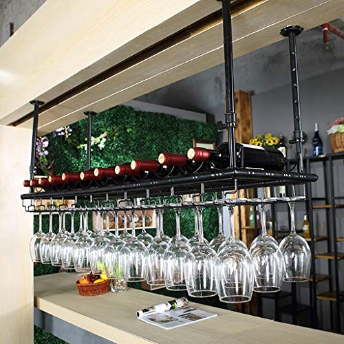 CCJJZQ An der Decke hängendes Weinregal, höhenverstellbares Stielglasregal, industrielles Retro-Bar-Weinflaschenregal aus Metall, geeignet für eine Vielzahl von Szenen (Black 100×35cm(39×14inch)) von CCJJZQ