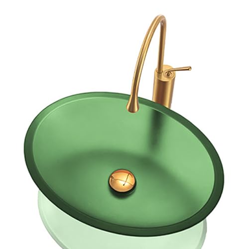 Badezimmer-Waschbecken, 50,8 cm (50,8 cm) künstlerisches Glas-Badezimmer-Waschbecken mit goldenem Wasserhahn, ovales Waschbecken über der Theke mit Pop-Up-Ablauf, rosarot (Rosenrot von CCKUHN