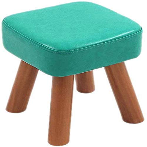 CCKUHN Fußhocker, Schuhwechselbank, Holzbeine, abwaschbarer Fußhocker, quadratisch, bequemer Sitz, gepolsterter Sitzstuhl (grün) (blau) von CCKUHN