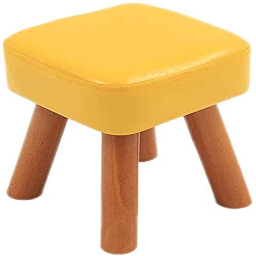 CCKUHN Fußhocker, Schuhwechselbank, Holzbeine, abwaschbarer Fußhocker, quadratisch, bequemer Sitz, gepolsterter Sitzstuhl (grün) (gelb) von CCKUHN