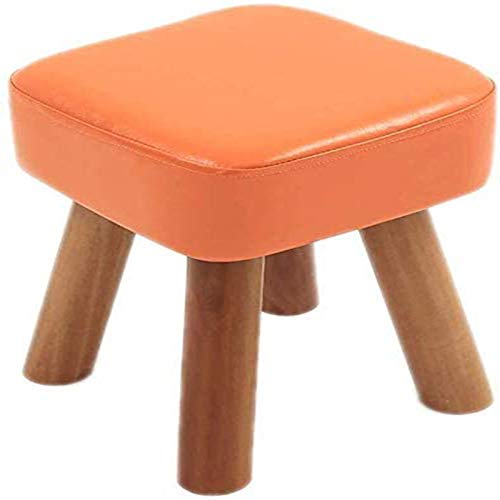 CCKUHN Fußhocker, Schuhwechselbank, Holzbeine, abwaschbarer Fußhocker, quadratisch, bequemer Sitz, gepolsterter Sitzstuhl (grün) (orange) von CCKUHN
