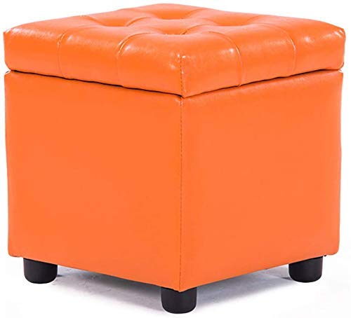 CCKUHN Fußhocker, gepolsterter Cube Pouf Ottoman, Pouf Fußhocker aus massivem Holz, quadratisch, für Wohnzimmer, Couchtisch, kleine Bank (Schwarz 42 x 42 x 40 cm) (Orange 42 x 42 x 40 cm) von CCKUHN