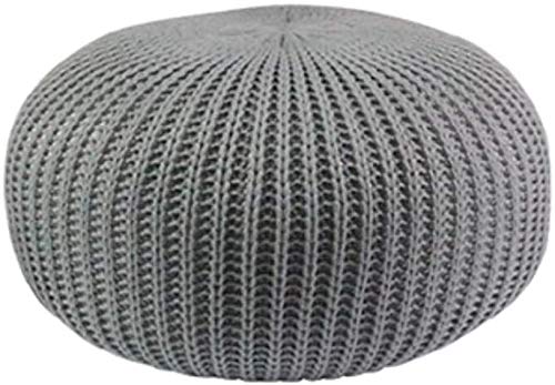 CCKUHN Fußhocker, handgestrickter Sitzhocker, runder geflochtener Baumwollkissen-Sitzhocker, großer osmanischer Sitzsack-Fußhocker (weiß 50 x 50 x 30 cm) (grau 50 x 50 x 30 cm) von CCKUHN
