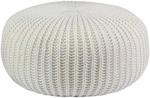 CCKUHN Fußhocker, handgestrickter Sitzpuff, runder Sitzpuff aus geflochtener Baumwolle, großer osmanischer Sitzsack-Fußhocker (Grau 50 x 50 x 30 cm) (Weiß 50 x 50 x 30 cm) von CCKUHN